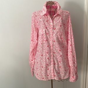 Lilly Pulitzer XOXO Lips Print Button Down Shirt Size XL